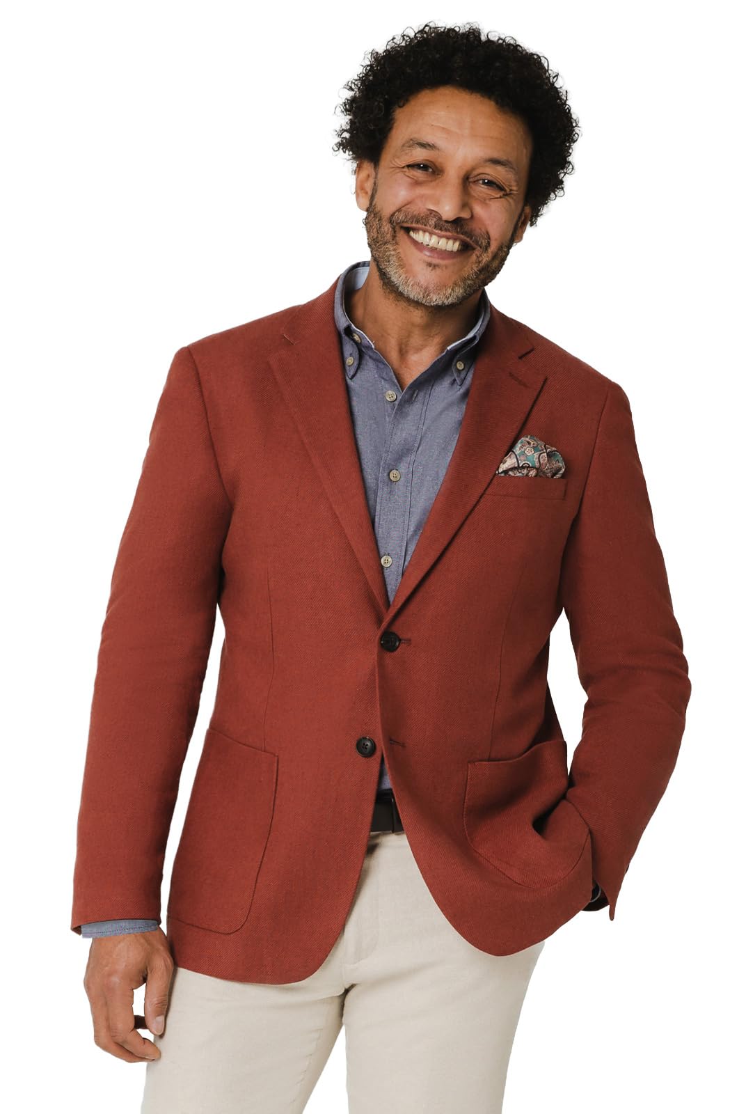 Dobell Men's Orange Terracotta Jacket Lightweight Linen Cotton Blend Regular Fit-42R