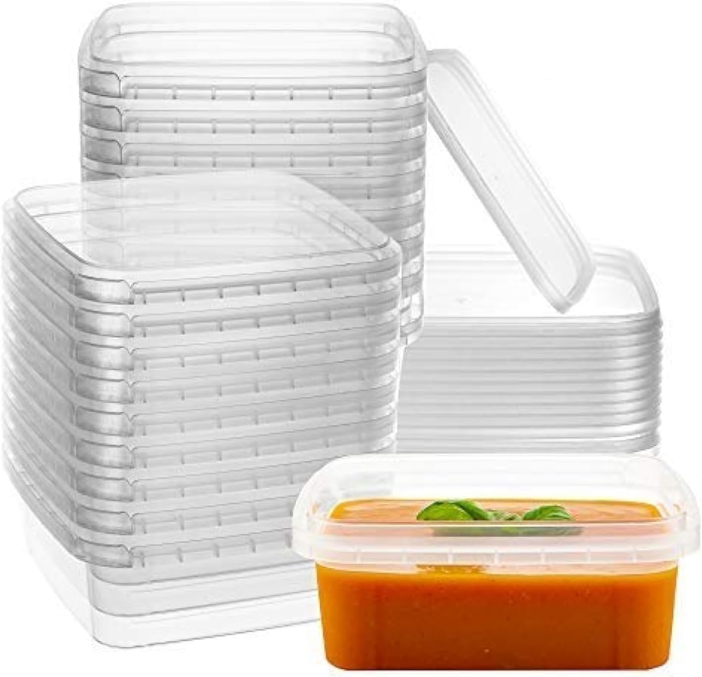 NYHI 8 oz Square Clear Deli Containers with Lids Stackable Tamper Proof BPA Free Food Storage Containers Recyclable Space Saver Airtight Container for Kitchen Storage Meal Prep Take Out 20 Pack