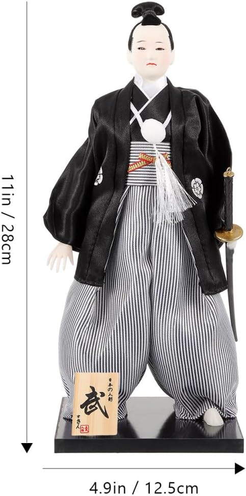 Samurai Doll Japanese Style Desktop Ornament 11.02In Cloth Kimono Figure for Home Office Desk Decor Housewarming Gift