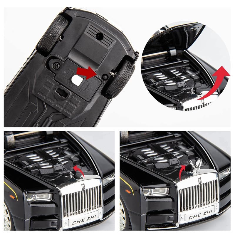 Image of Kids Model 1:24 Rolls-Royce Phantom Die Cast Metal Car Pull Back Action Opening Doors with Realistic Engine Sound Lights Toy Car Gift for Boys - Multi