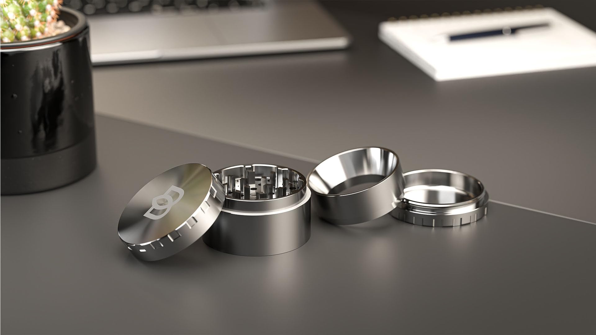 Bloomint Edelstahl Grinder 55mm, 4-teiliger Metall-Grinder für Kräuter, Gewürze und Herb