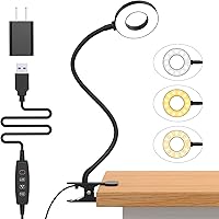 iZell Clip-On LED Desk Lamp: 3 Color Modes, 10 Brightness Levels, 15.8" Flexible Silicone Arm Book Light for Bed Reading, Kids, Dorm, Table (Black)