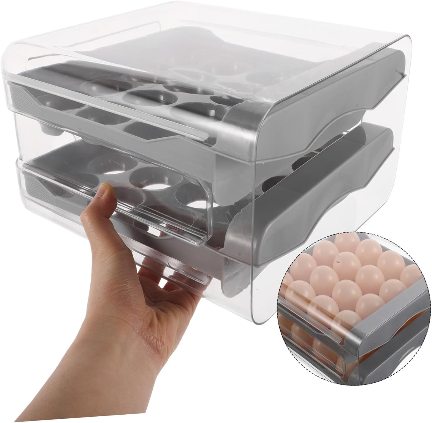 Double Layer Egg Storage Box Egg Capacity Refrigerator Organizer with Lid Transparent Design for Kitchen Drawer and Fridge Secure and Fresh