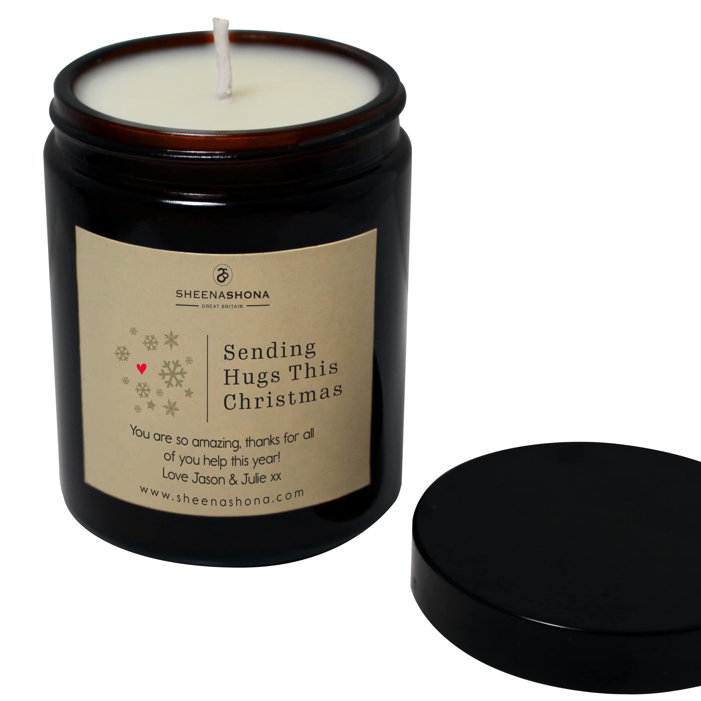 Sending Hugs This Christmas Personalised SOYA Wax Amber Apothecary Candle Jar (Spiced Pumpkin)