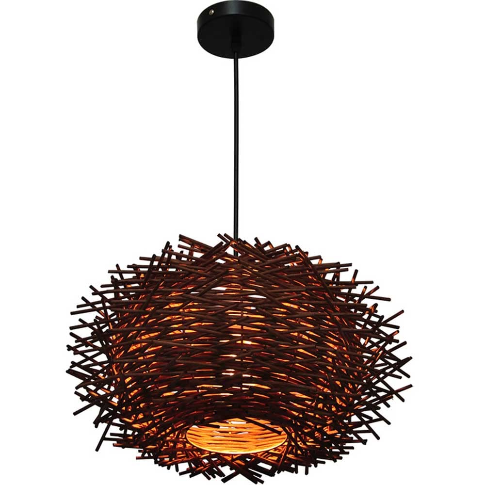 Araña De Mimbre De Bambú Sombra De Mimbre para Techo De Ratán Lámpara Colgante De Tejido De Cesta, E26/27 Art Nido De Pájaro Pantalla para Cocina Vestíbulo Comedor