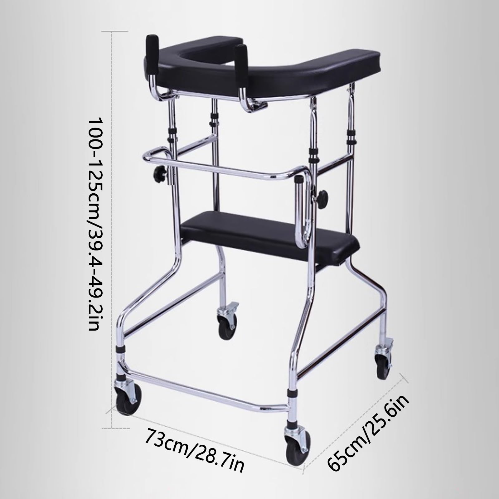 Chodzik na 4 kołach z siedziskiem, regulowany chodzik rehabilitacyjny z wygodnym stołem podtrzymującym, rama rehabilitacyjna z porażeniem Hemiplegia, nośność 100 kg (kobiety)