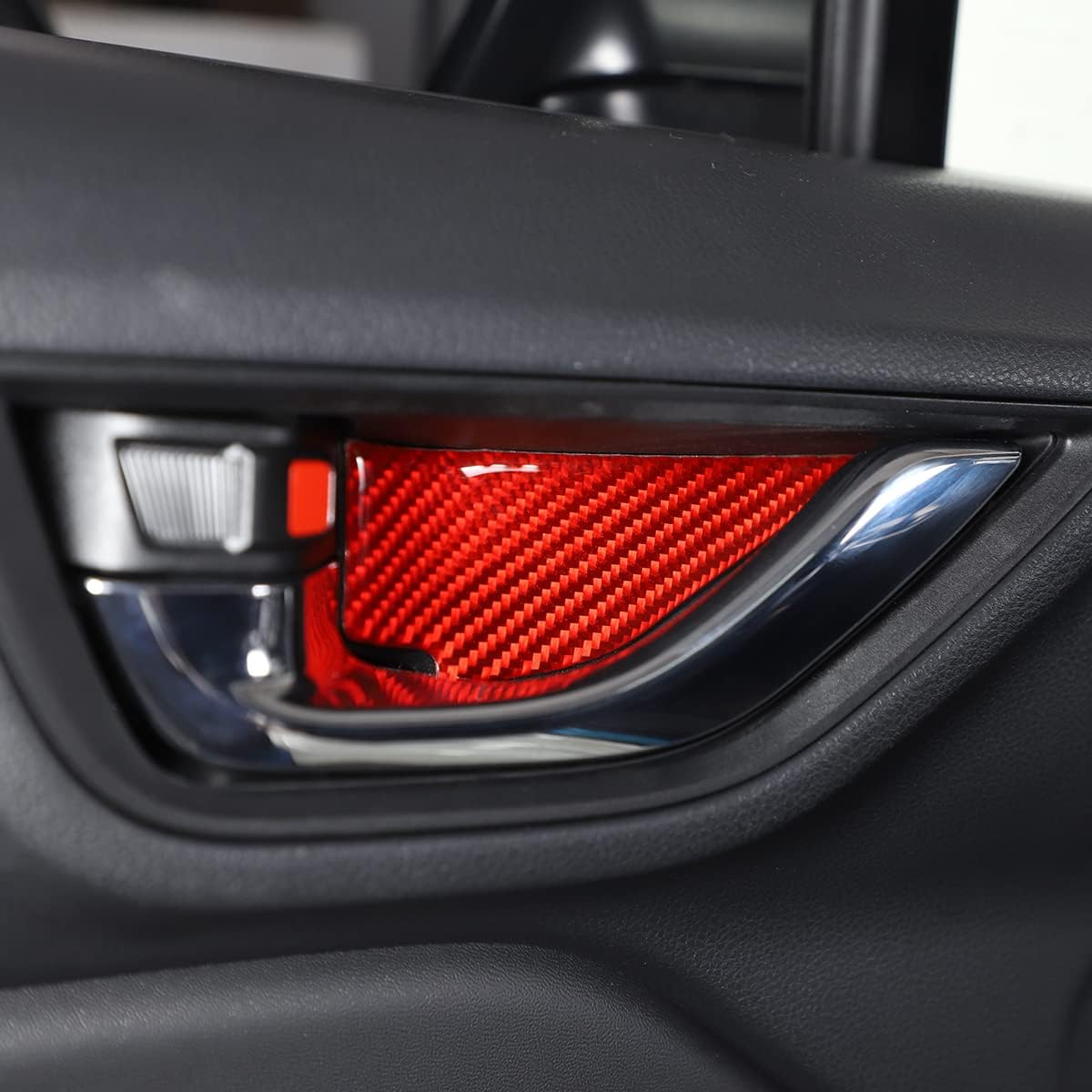 Inner Door Handle Cover Trim Compatible with Subaru BRZ ZD8 2022 Soft Carbon Fiber 2PCS Inner Door Handle Panel Anti-Scratch Protection Sticker Trim (Red Carbon)