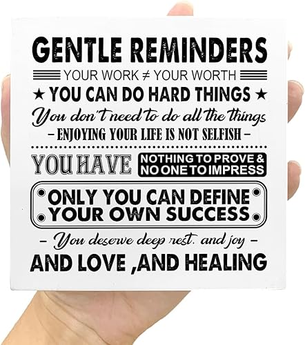 Miniatura 7 de Gentle Reminders - Letrero de bloque de madera, decoración de escritorio de salud mental, letrero de caja de madera motivacional para decoración del
