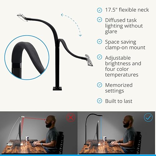 Miniatura 5 de UPLIFTDESK Lámpara deslizante con abrazadera flexible – Lámpara LED de escritorio de oficina con abrazadera con 6 niveles de brillo y 4 temperaturas