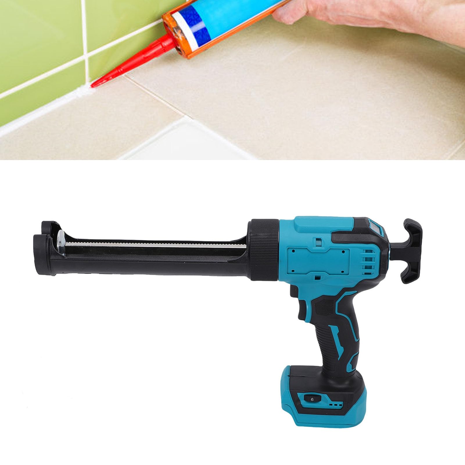 Asixxsix Pistola de calafateo eléctrica, inalámbrica, con 6 velocidades ajustables, luz LED y retracción automática. A batería, ideal para rellenar, sellar y reparar. Compatible