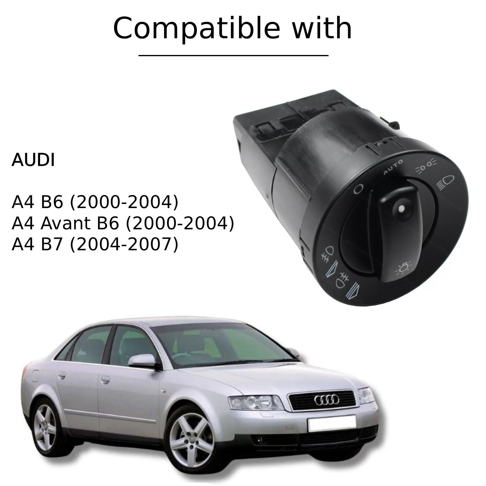 Interruttore Luci 8E0941531B Compatibile con Audi A4 8E B6 B7 S4 ES4 - Volante Sinistro - Controllo Fari - Fendinebbia