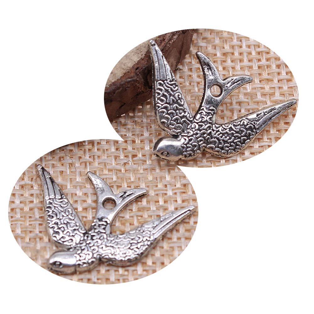 honggui1111-30pcs 25x17mm golondrina pájaro colgantes tragar pájaro colgantes (plata antigua)