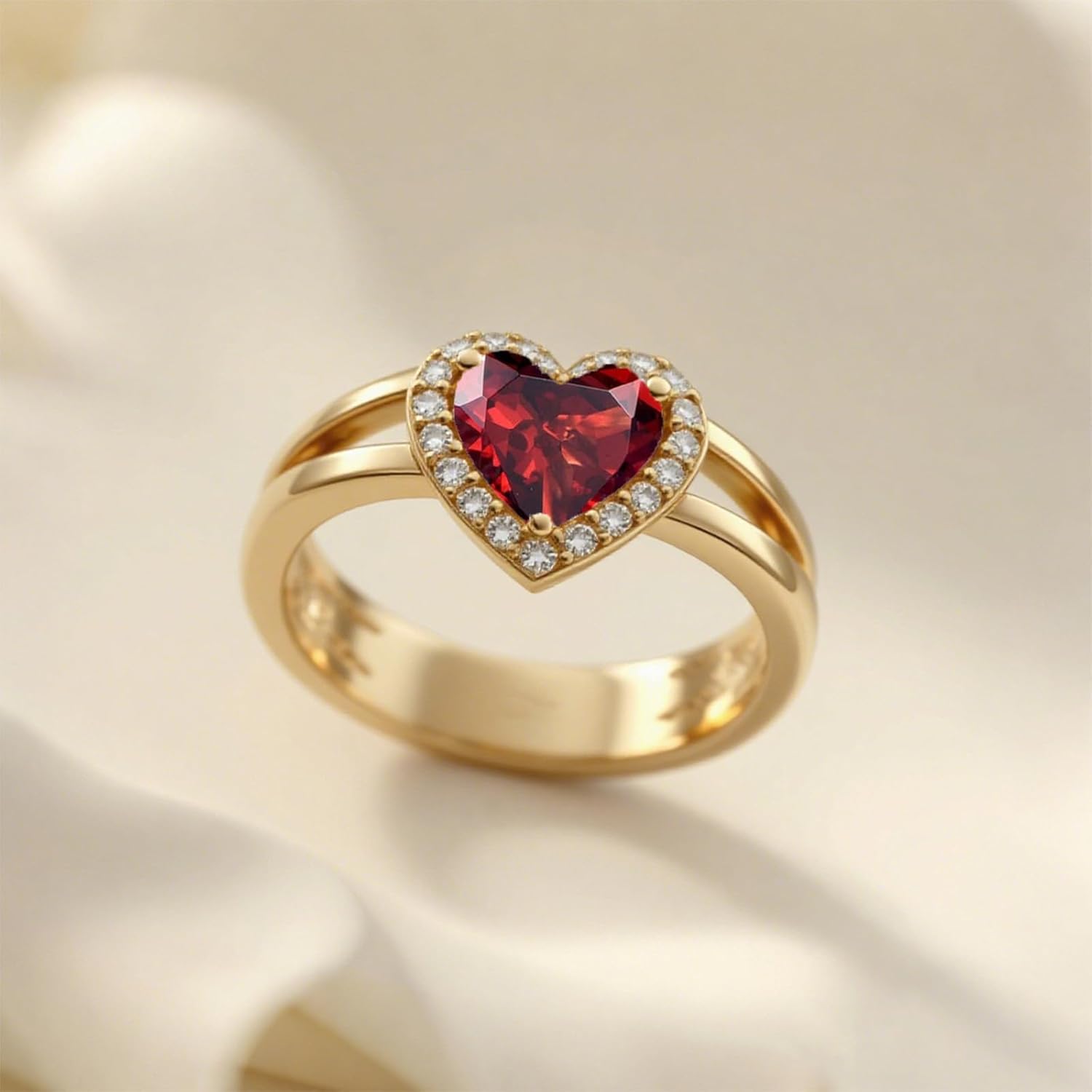 10K 14K 18K Gold Heart Gemstone Halo Engagement Ring for Women Heart Shape Birthstone Anniversary Promise Rings Jewelry Gifts