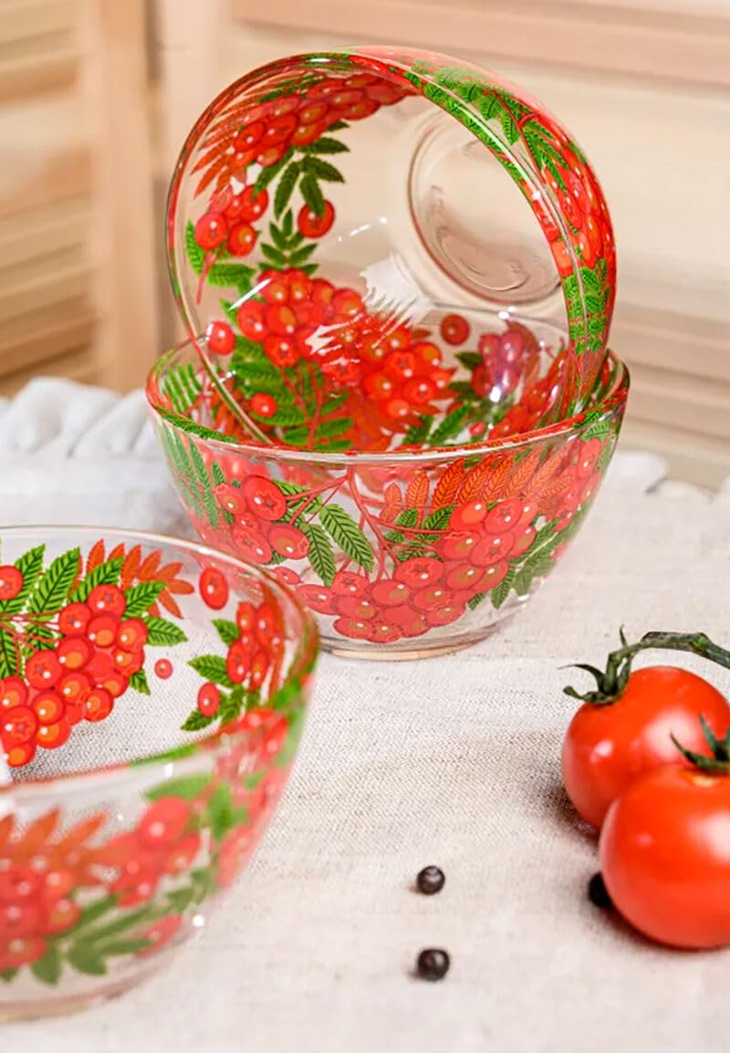 Glas-Servierschüssel-Set, 2 Stück, 670 ml und 1,4 l, große Salatschüssel, Rührschüssel zum Kochen, Vorbereiten, Glas-Obstschale, tiefe Schüssel für Küche, mikrowellen- und spülmaschinenfest, (Ashberry