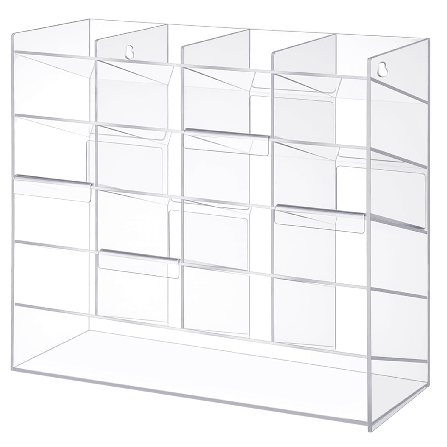Clear Acrylic Tube Rack with 16 Compartment and 4 Pull Out Trays Large Tube Holder Wall-Mounted and Countertop Lab Organizer Stand for Storage (12.4 x 13 x 4 Inches)