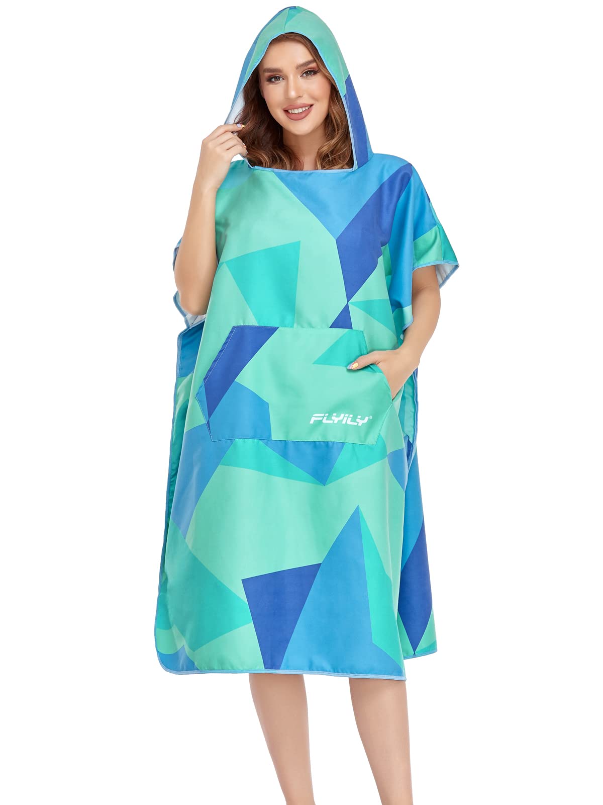 FLYILY Microfaser Surf Poncho Handtuch mit Kapuze Bademantel zum Schwimmen und Strand wechseln Einheitsgröße Alle Erwachsenen