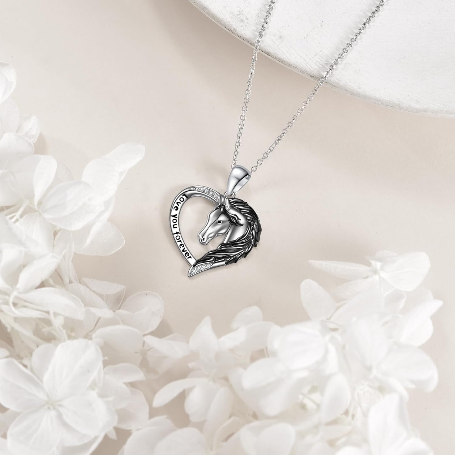 Black Horse Necklaces for Women Sterling Silver Horse Heart Pendant Jewelry for Equestrian and Horse Lovers Gifts - Image 3