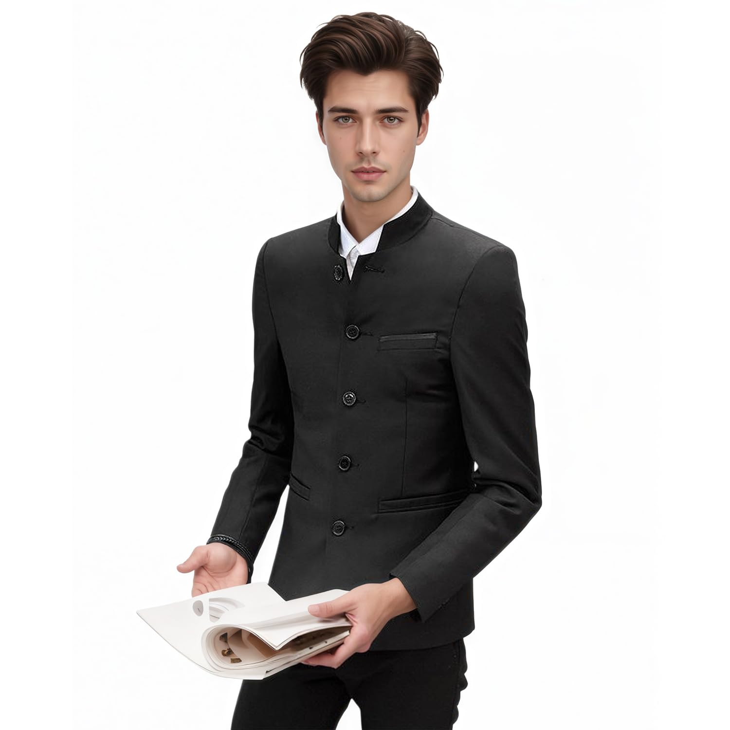 Uomo Cinese Casual Suit Pulsante Frontale Blazer Giacche Business Sport Cappotti Cinese Tradizionale Uniforme