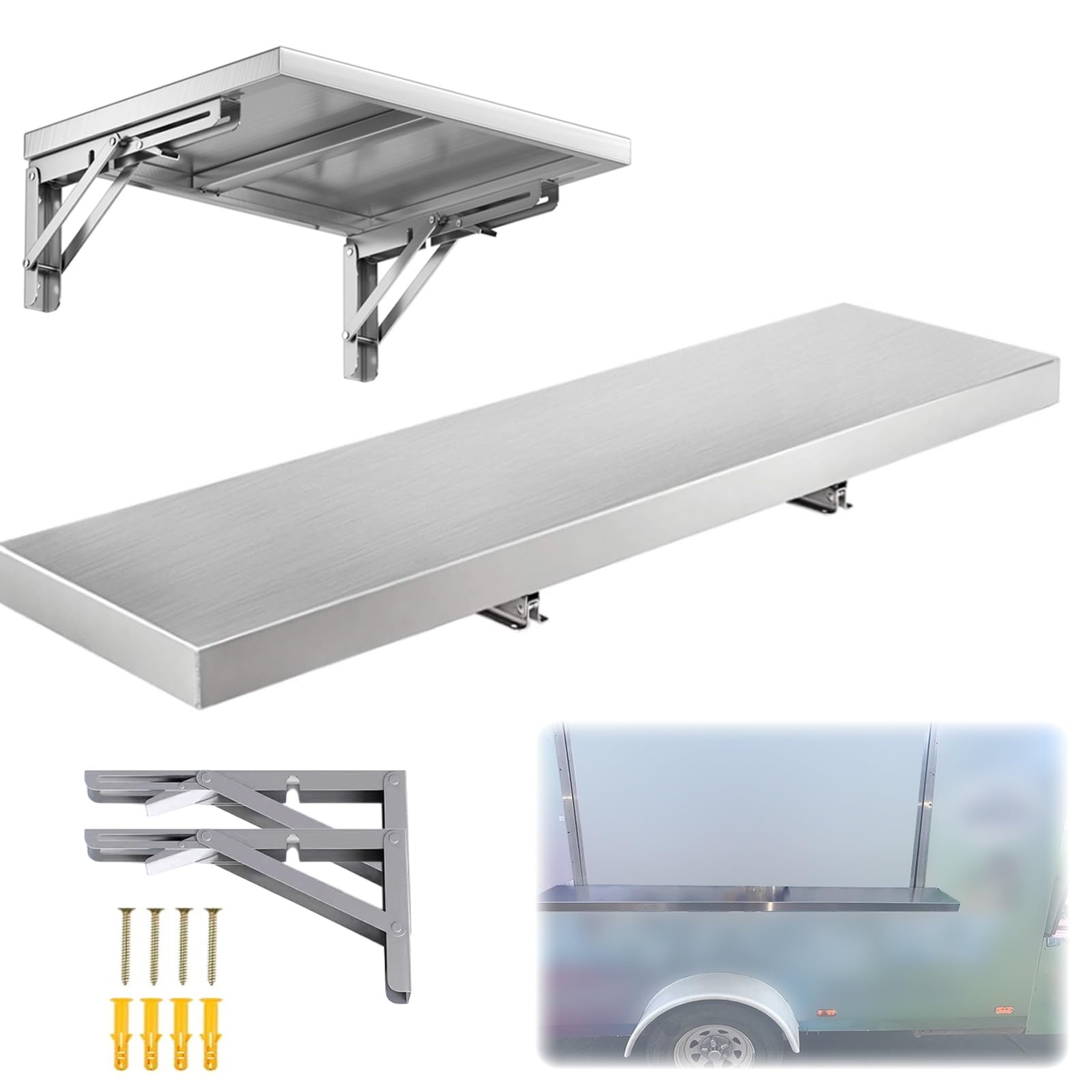 Mensola per concessione Ripiani pieghevoli per servizi di ristorazione, banco cassa pieghevole in acciaio inossidabile per esterni, ripiano per finestra di concessione a discesa(64x18in/162x45cm)