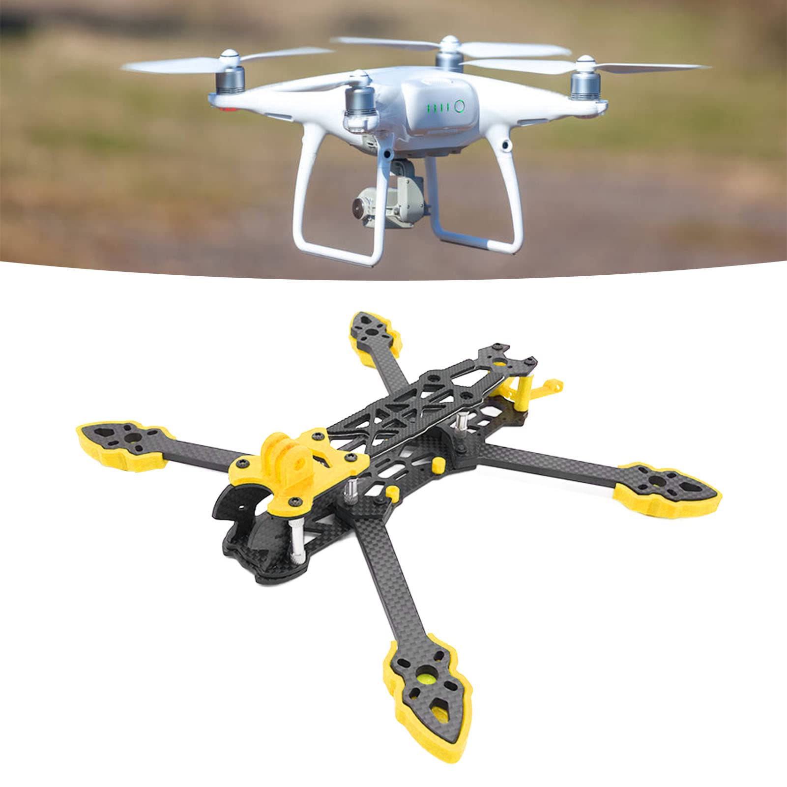 KENANLAN Quadcopter Rahmen Kit, FPV Racing Drohne Rahmen Professioneller 225mm Radstand Carbon Fiber Quadcopter Rahmen RC Drone Zubehör (Gelb)