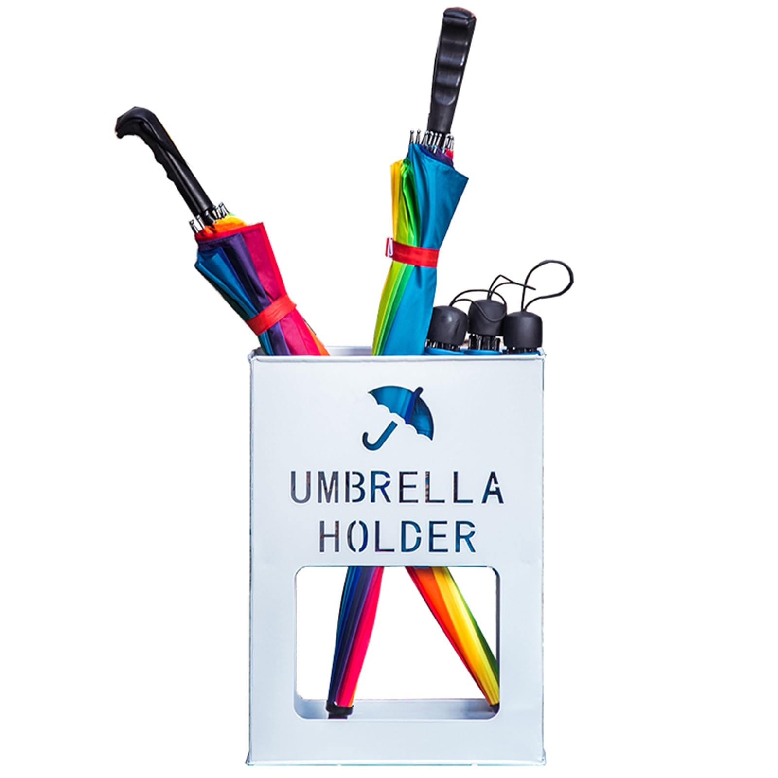Porte-parapluie en métal blanc anti-gouttes pour cannes et couloir