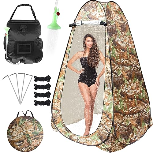 Tenda da doccia pop up da campeggio, kit da 2 pezzi, borsa da doccia solare da 5 galloni, impermeabile, tenda istantanea facile da installare e pieghevole, tenda per la privacy per WC portatile,