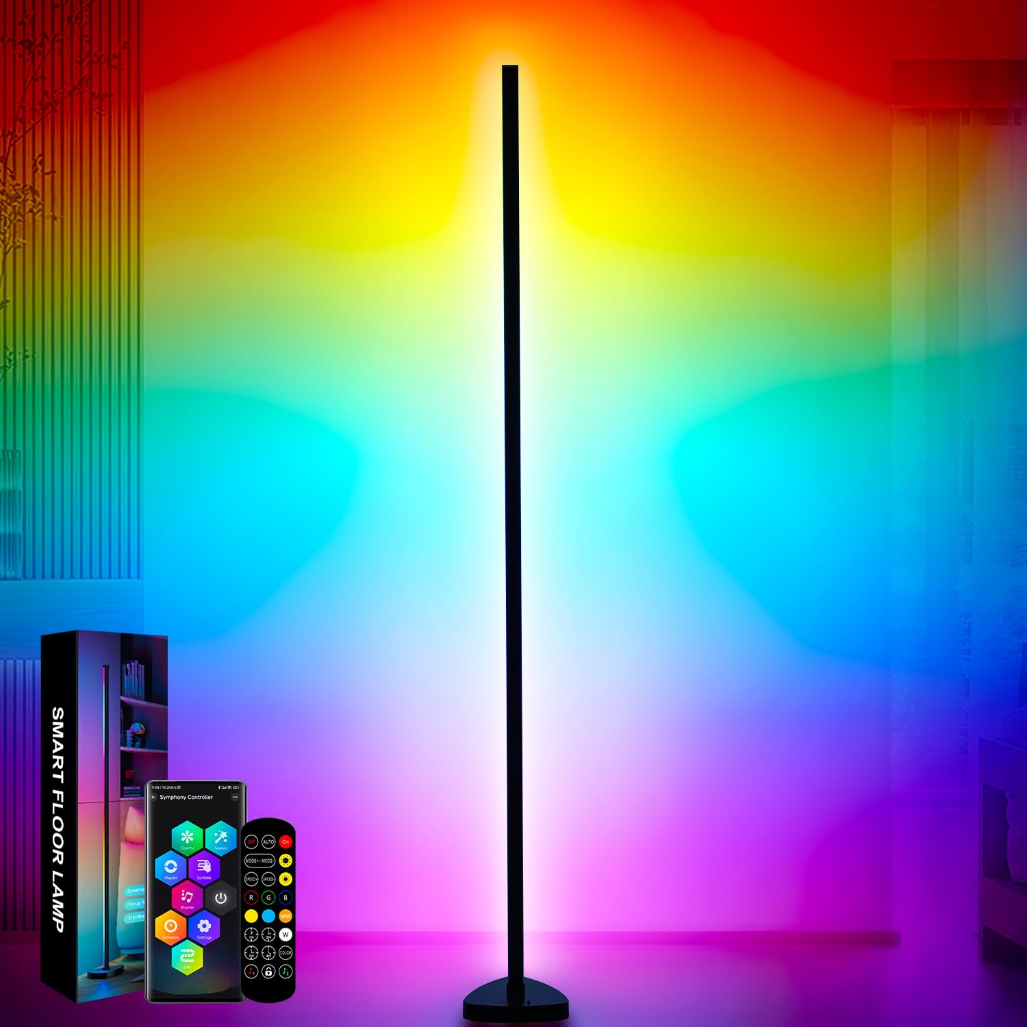 146cm Lampada da Terra LED RGB, RGBIC Dimmerabile Piantana Corner Floor Lamp con Telecomando e APP, 16 Milioni Colori, Sincronizzazione Musicale, DIY Modalità, Timer, per Soggiorno,Camera,Gioch