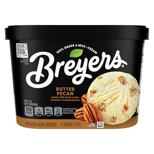 Breyers Frozen Dairy Dessert Butter Pecan with Fresh Cream and Vanilla Dessert Made with 100% Grade A Milk & Cream 48 oz