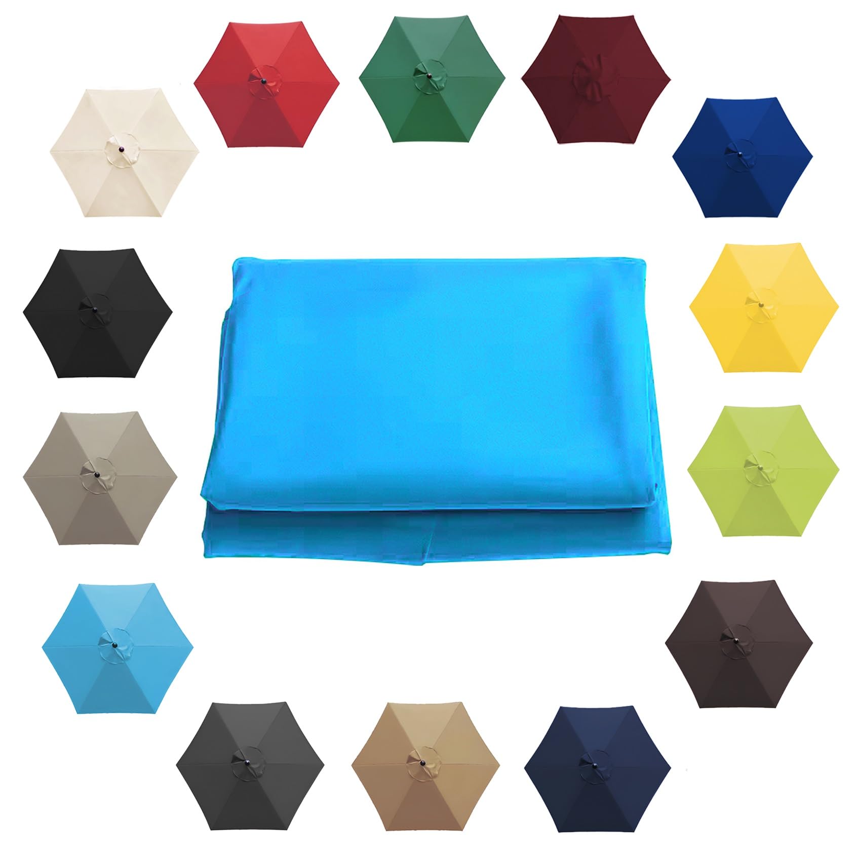 Parasol Umbrella Replacement Cover - 6.5'/8.8'/9.8' (200cm/2.7m/300cm) - Replacement Parasol Canopy 6 Ribs/8 Ribs Sun Umbrella Replacement Cloth(Color:Lake blue,Size:6 ribs-2m(6.5ft)) — image 1