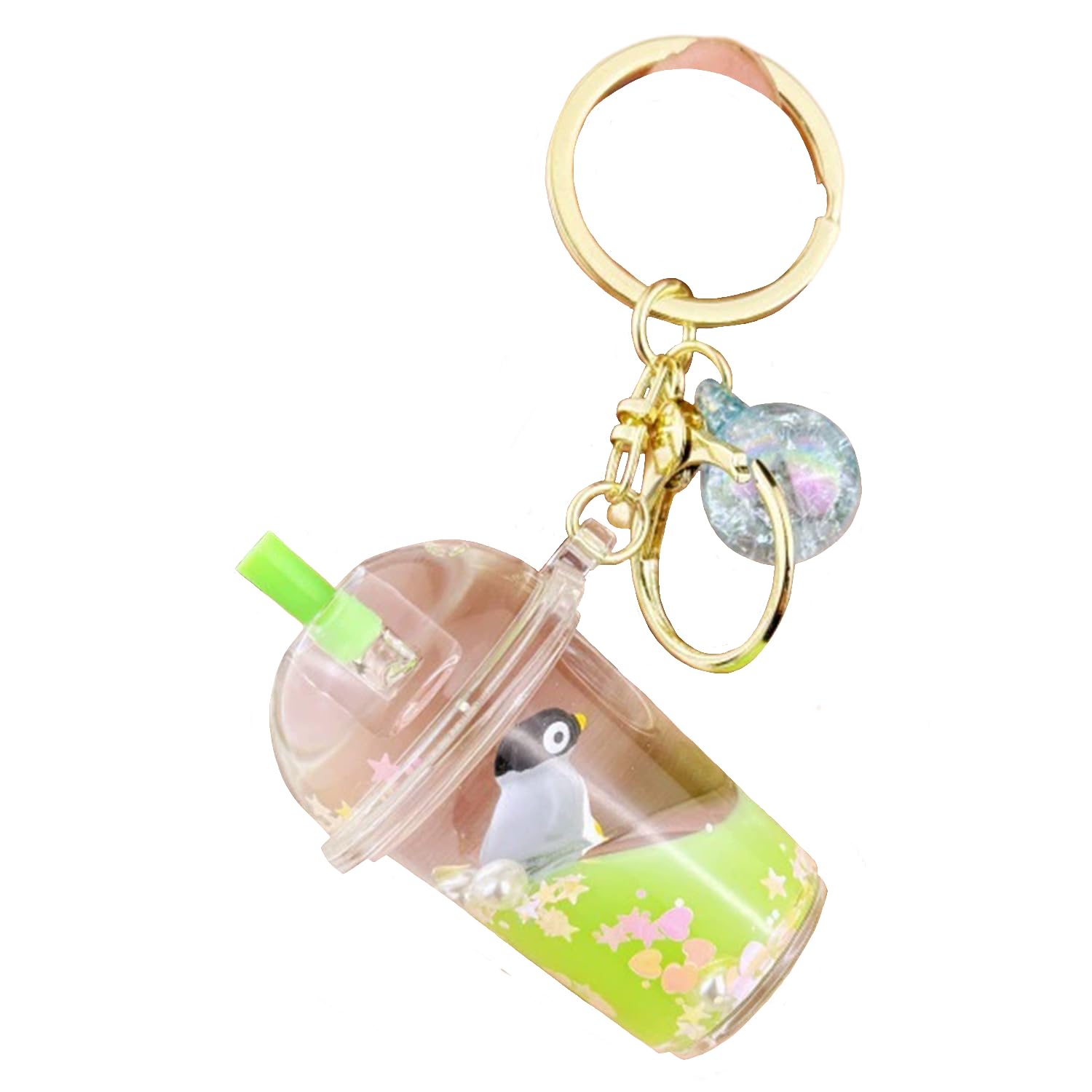 ZDHC Milk Tea Floating Penguin Keychain Creative Green Liquid Quicksand Ocean Animal Key Chain Car Bags Pendant Keyring