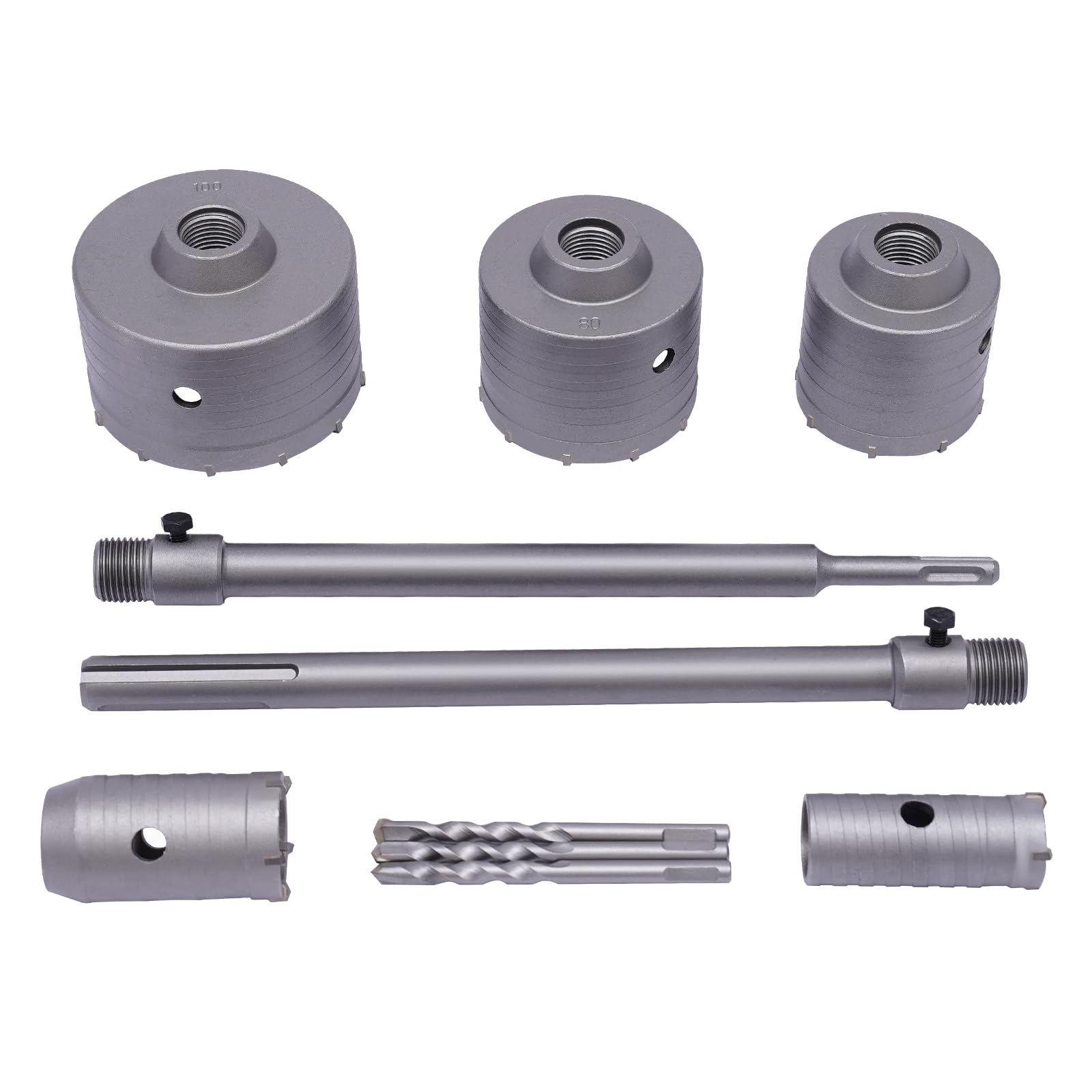 Set di corone per cemento e mattoni + attacco SDS-Plus/Max 300 mm, set di seghe a tazza