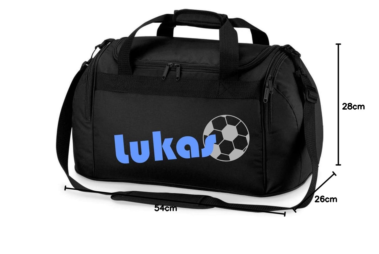 minimutz Borsa sportiva Bambini con nome | motivo calcio football| Inkl. personalizzazione e stampa | borsa da viaggio per ragazzi (nero)