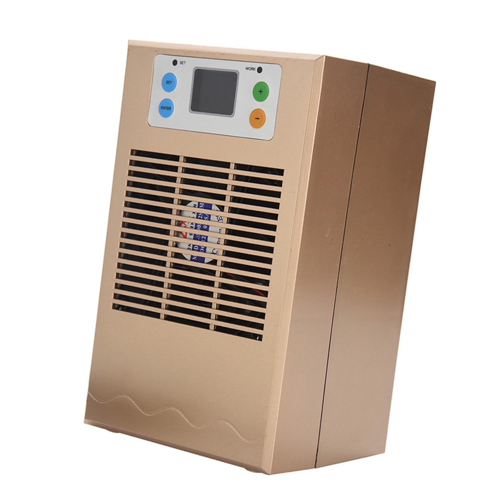 GLOGLOW Enfriador de Acuario con Ventilador Silencioso e Interruptor de Temperatura para Tanques de 10-20L (Refrigeración única Dorada de 70W)