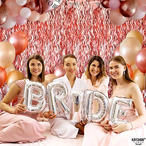 Image of KatchOn XtraLarge Wavy Rose Gold Fringe Backdrop - 3.2x6.5 Feet Pack of 2 | Wine Bachelorette Party Decorations | Birthday Decorations for Women