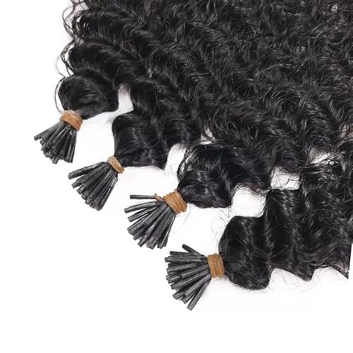 Smartinnov Curly I Tip Human Hair Extensions Natural Black 22Inches 50G 50Strands Pre Bonded Microlink Beads Fusion Keratin Long Kinky Stick Real, 1.7637 Ounce #TOP7