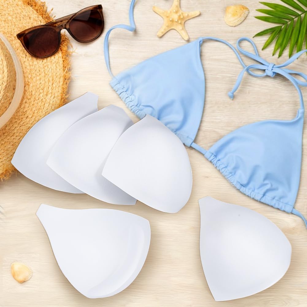 BENECREAT 4 Pairs White Triangular Bra Cups, Lingerie Inserts Swimwear Pads Triangle Sports Bra Inserts for Bikini, Yoga Bra