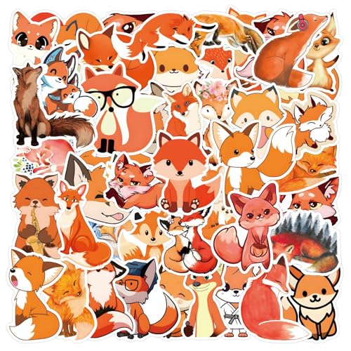 60pcs Cute Fox Stickers for Scrapbook Cartoon Stickers for Water Bottles Vinyl Decals for Kids Teens Laptop Notebook Phone Luggage Skateboard Bike Guitar Helmet (Fox)
