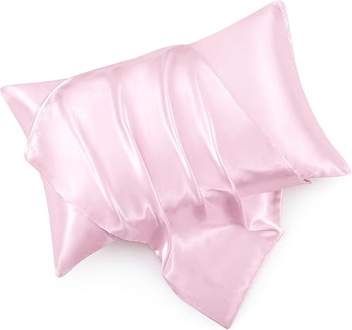 Juego de 2 fundas de almohada de satén rosa tamaño Queen para cabello y piel, funda de almohada de seda rosa transpirable con cierre de sobre