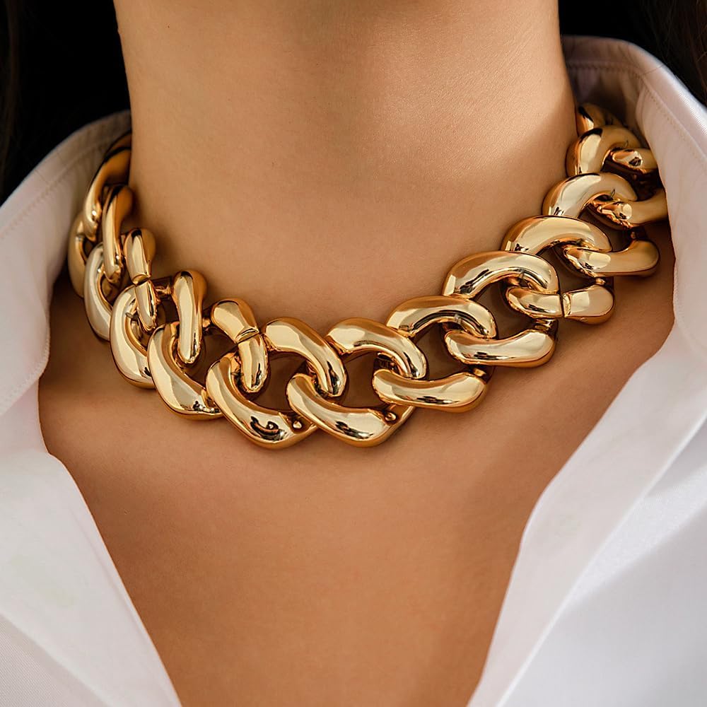 Gold Choker Necklaces for Women Chunky Silver Cuban Chain Statement Necklace Exaggerated Designer Collar Necklace Trendy Punk Y2k Jewelry Gift - Image 3