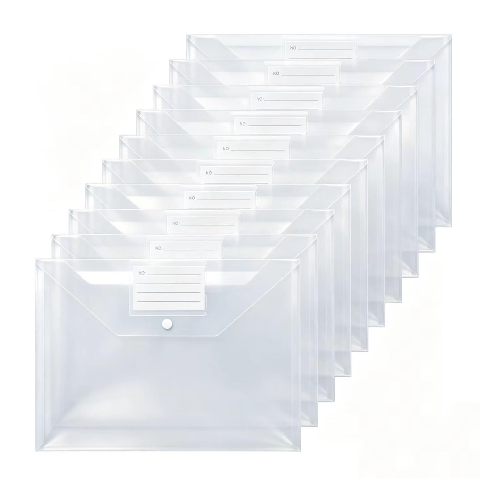 X-YSUNEAS Plastic Wallets A4 10 Pack Document File Folders with Label Pocket and Button Closure for Home Office School Office Supplies Storage（White） — image 1