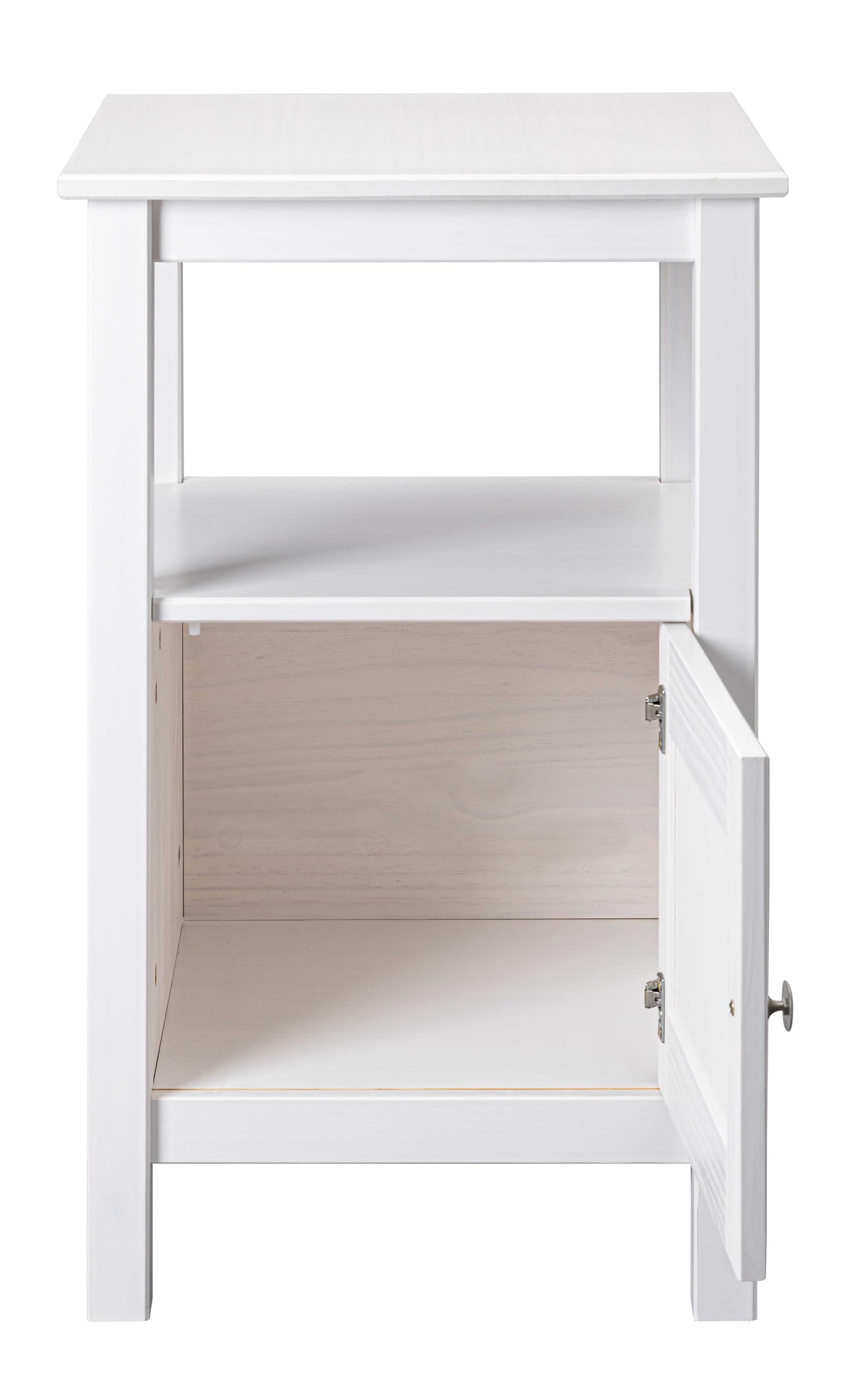 Inter Link - Tavolino – Legno massello – 1 anta e 1 ripiano – Tavolo portaoggetti – Mobili spazio – Stile rustico – Comodino – Tavolo corridoio laccato bianco – 1T