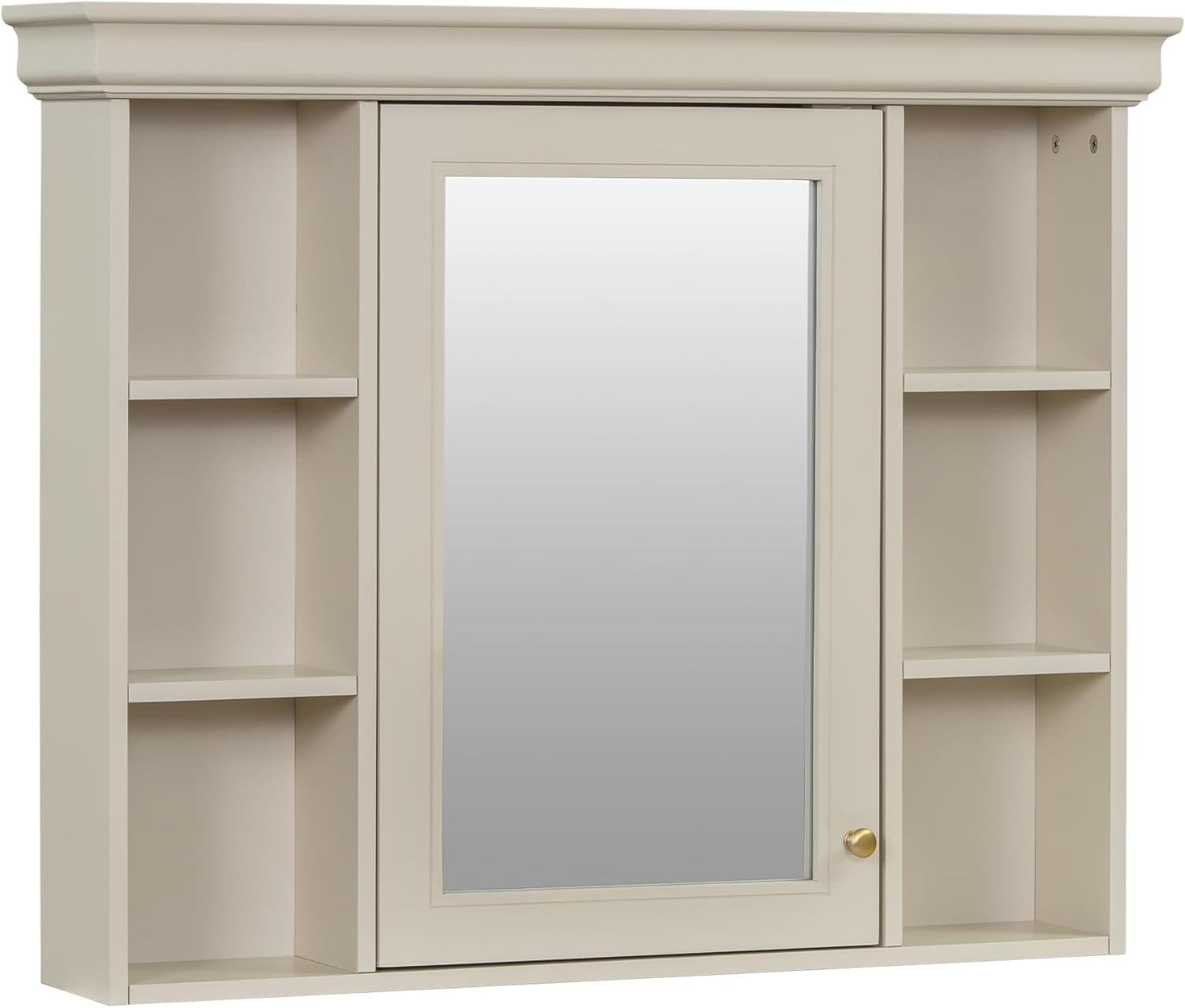 High-Capacity Solution for Small Bathrooms, 35” Wall Mounted Cabinet with 6 Open Shelves Maximizes Storage, Includes Space-Enlarging Mirror Door (Beige)
