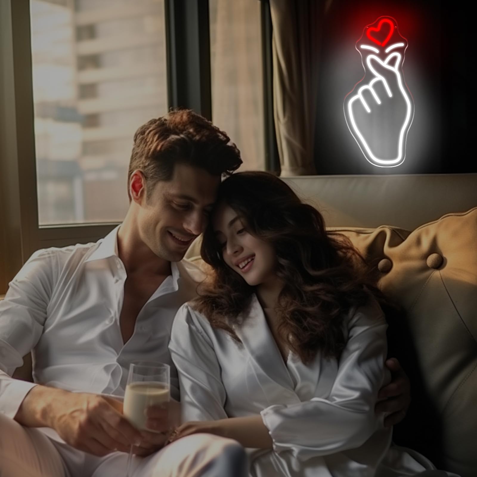 Letrero de neón con forma de corazón de dedo, 42,7 x 20,1 cm, luz LED de pared, alimentado por USB, romántica, decoración para dormitorio, sala de estar, día de San Valentín, boda, fiesta