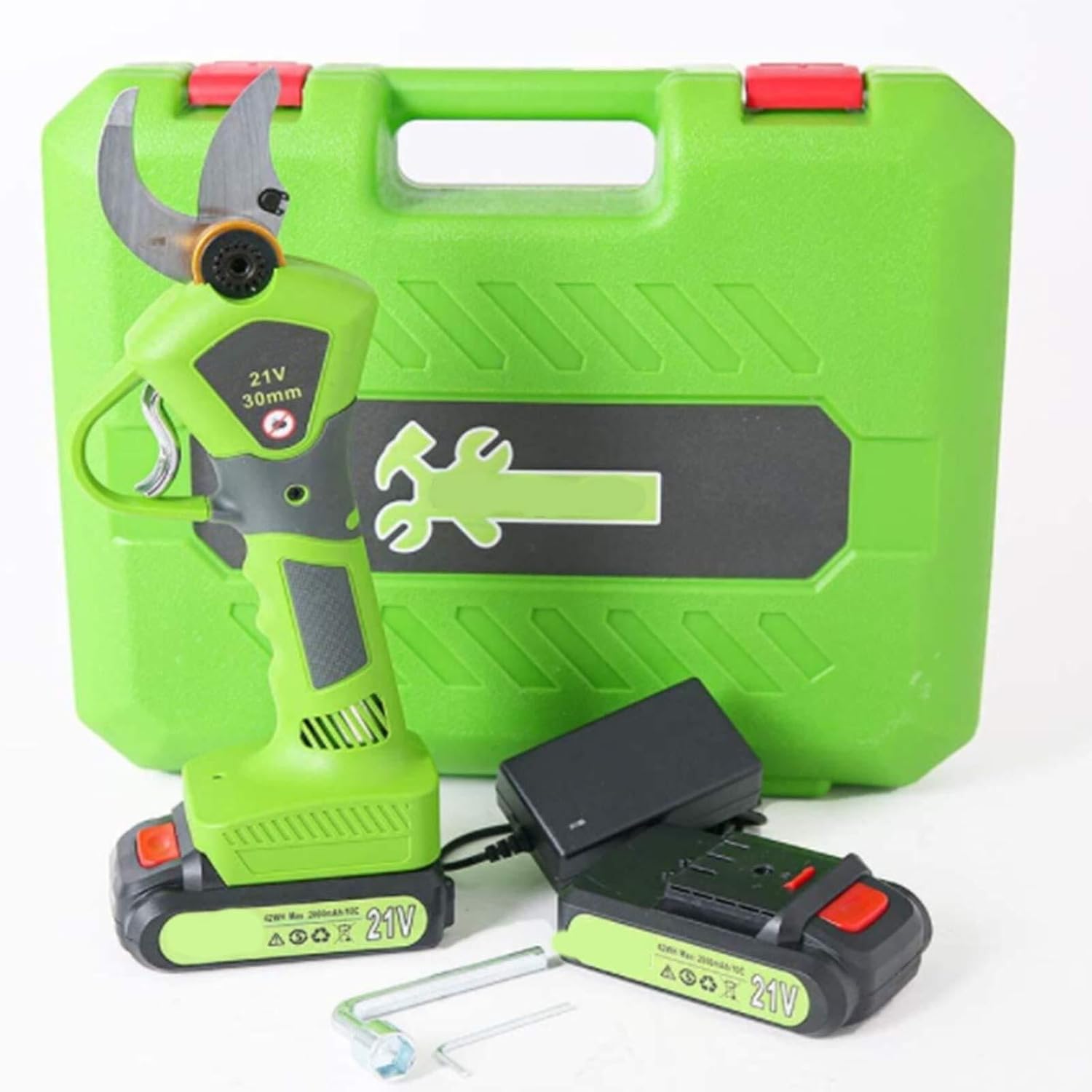 Professional Cordless Electric Pruning Shears, 30mm Cutting Diameter, 2 x 2Ah Rechargeable Lithium Batteries, Spare Blade Included