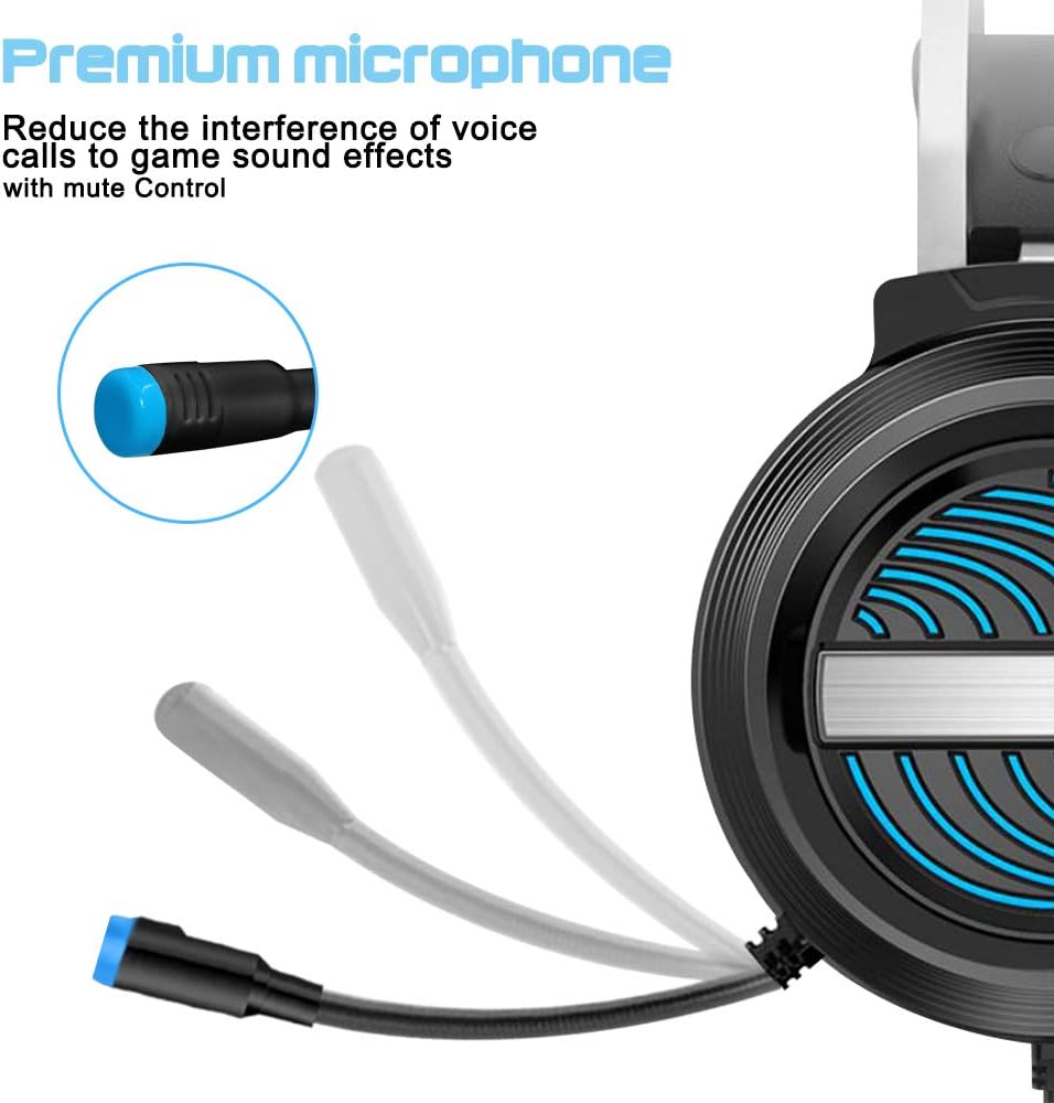 Dland Gaming Headset with Mic and Changeable LED Light for Laptop,Computer, Cellphone, PS4 and Xbox,3.5mm Wired Noise Isolations Gaming Headphones with Volume Control-Black