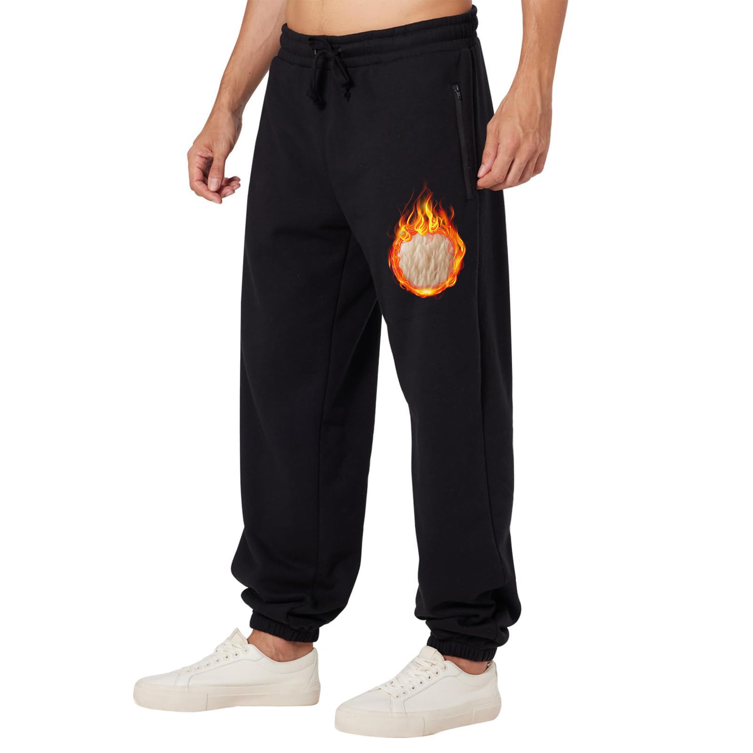 ineepor Men's Winter Tracksuit Bottoms Thermal Sweatpants Fleece Lined Sherpa Joggers Baggy Zip Side Pockets