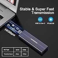 Vista 2 de ANYOYO Carcasa SSD SATA M.2 NVME, USB 3.2 Gen 2 10 Gbps Carcasa de unidad de estado sólido para 2242 2260 2280 M.2 NVME/SATA SSD con M-Key o M+B Key
