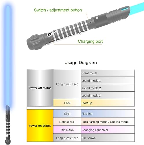 Miniatura 4 de Sable de luz LED recargable RGB de color duelo de luz, empuñadura de metal y hoja de PC duradera para adultos niños, cosplay y regalos, modo de