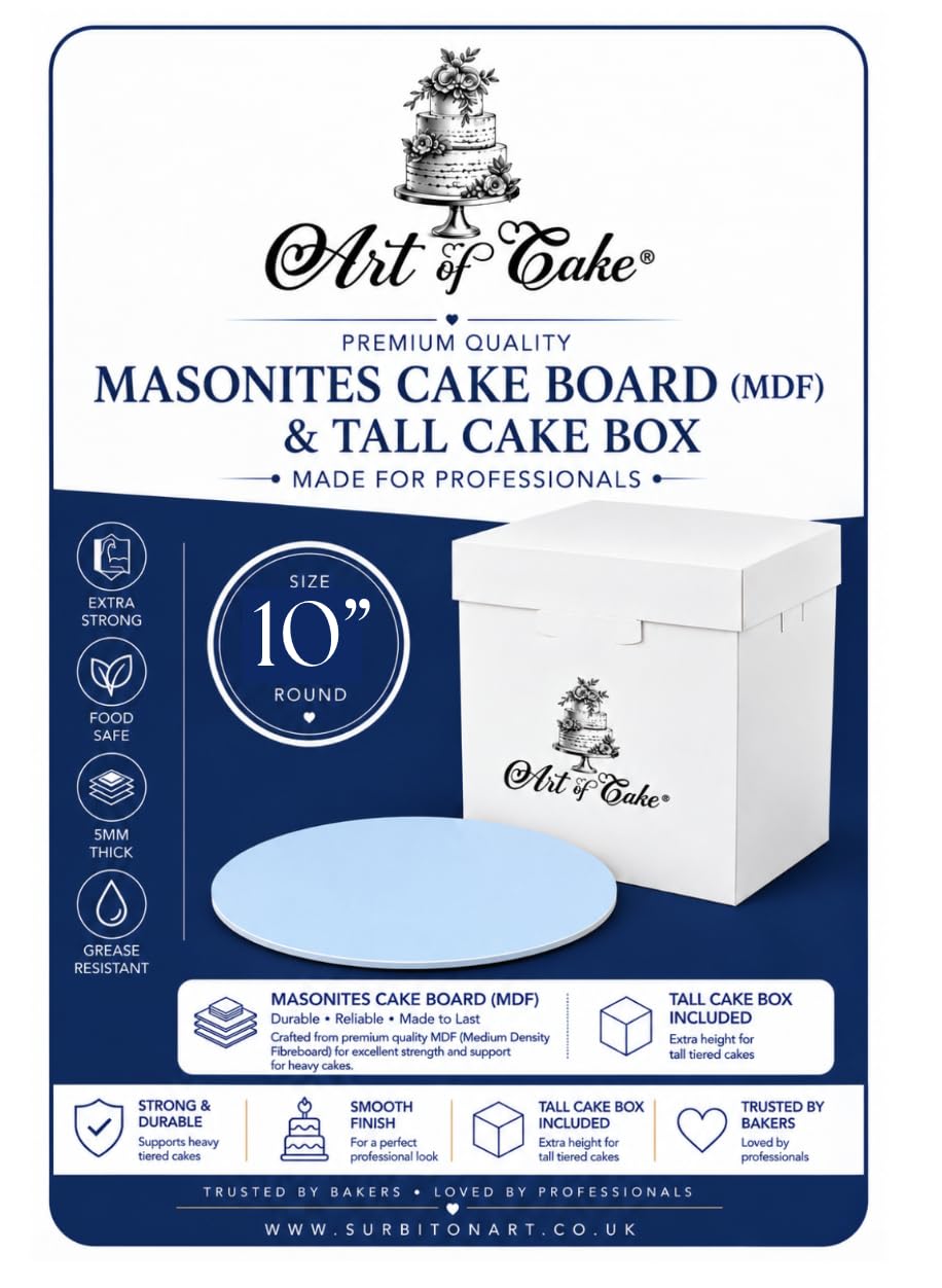 Art of cake® Masonite Cake Board (5mm Thick) and White Tall Cake Box (Baby Blue, 10inch)