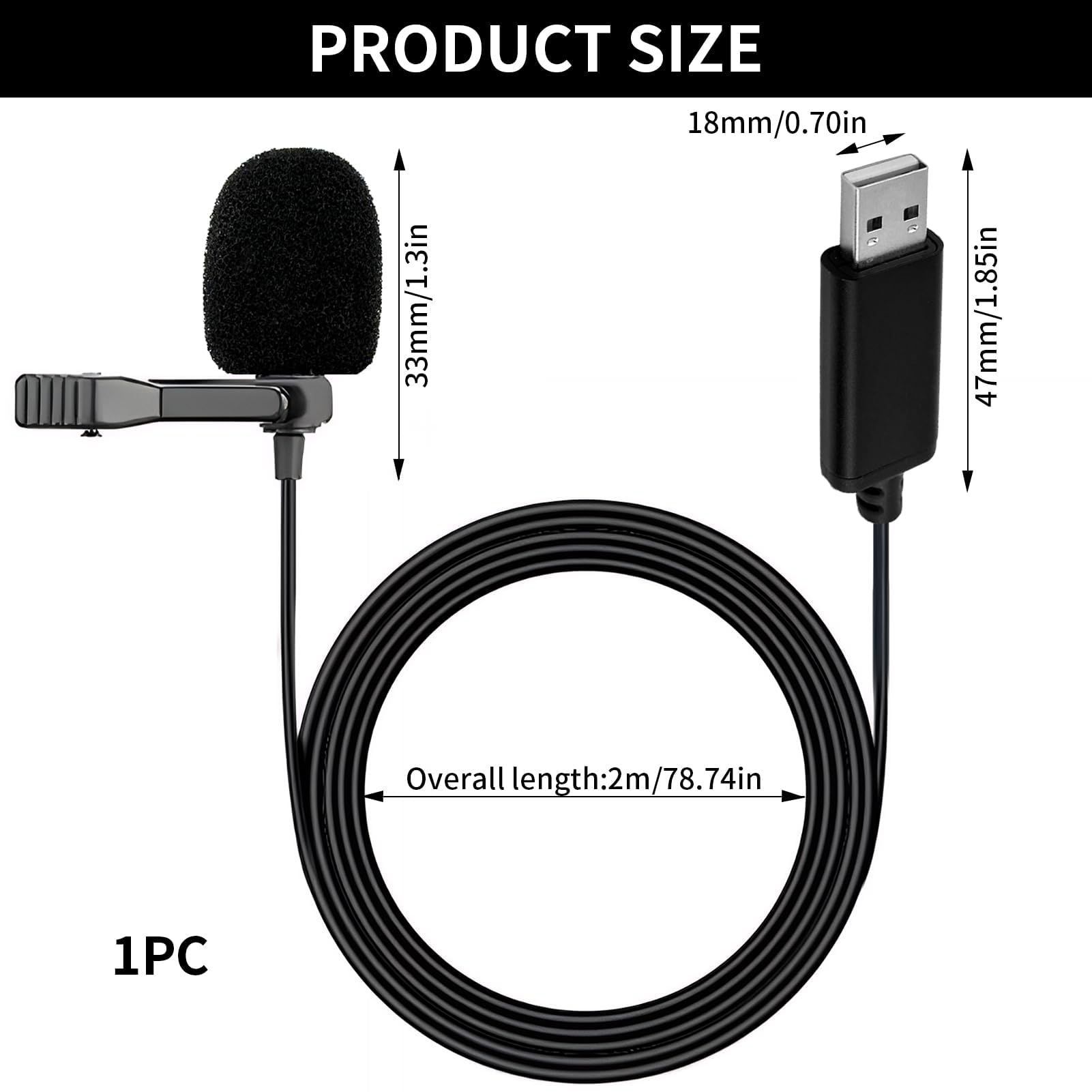 Microphone Lavalier USB, Micro Cravate avec 2M Cable et Pince | Lapel Mikrofon Professionnel pour PC Mac Laptop, Mini Mic pour Gaming Podcast Enregistrement Vidéo, Plug at Play